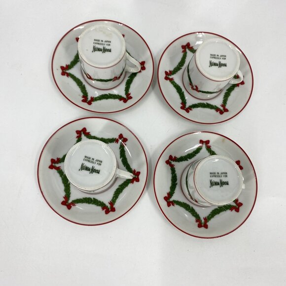 Lot 4 Neiman Marcus Christmas Garland Demitasse Cup Saucer Sets Christmas Japan - Picture 3 of 5